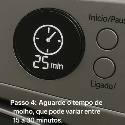 Passo 4 Aguarde o tempo de molho, que pode variar entre 15 a 30 minutos, dependendo do ciclo.