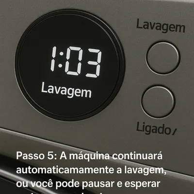 Passo 5 A máquina continuará automaticamente a lavagem, ou você pode pausar e esperar mais tempo se desejar.